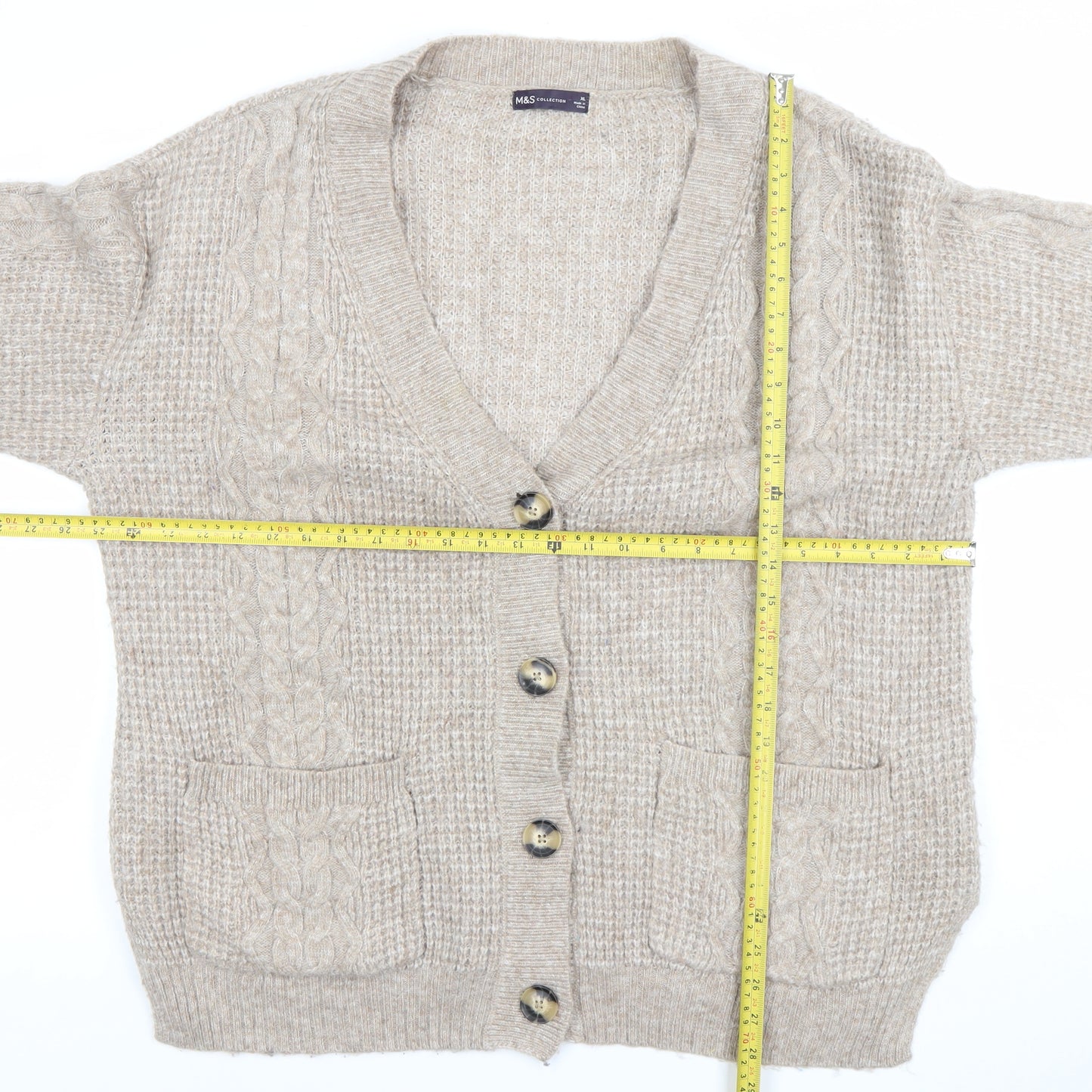 Marks and Spencer Women’s Beige Cable-Knit Cardigan XL