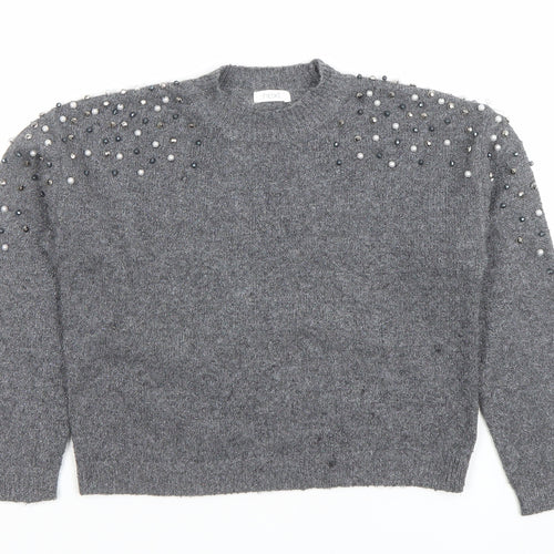 Next Girls Grey Beaded Long Sleeve Pullover Jumper Size 6 Years