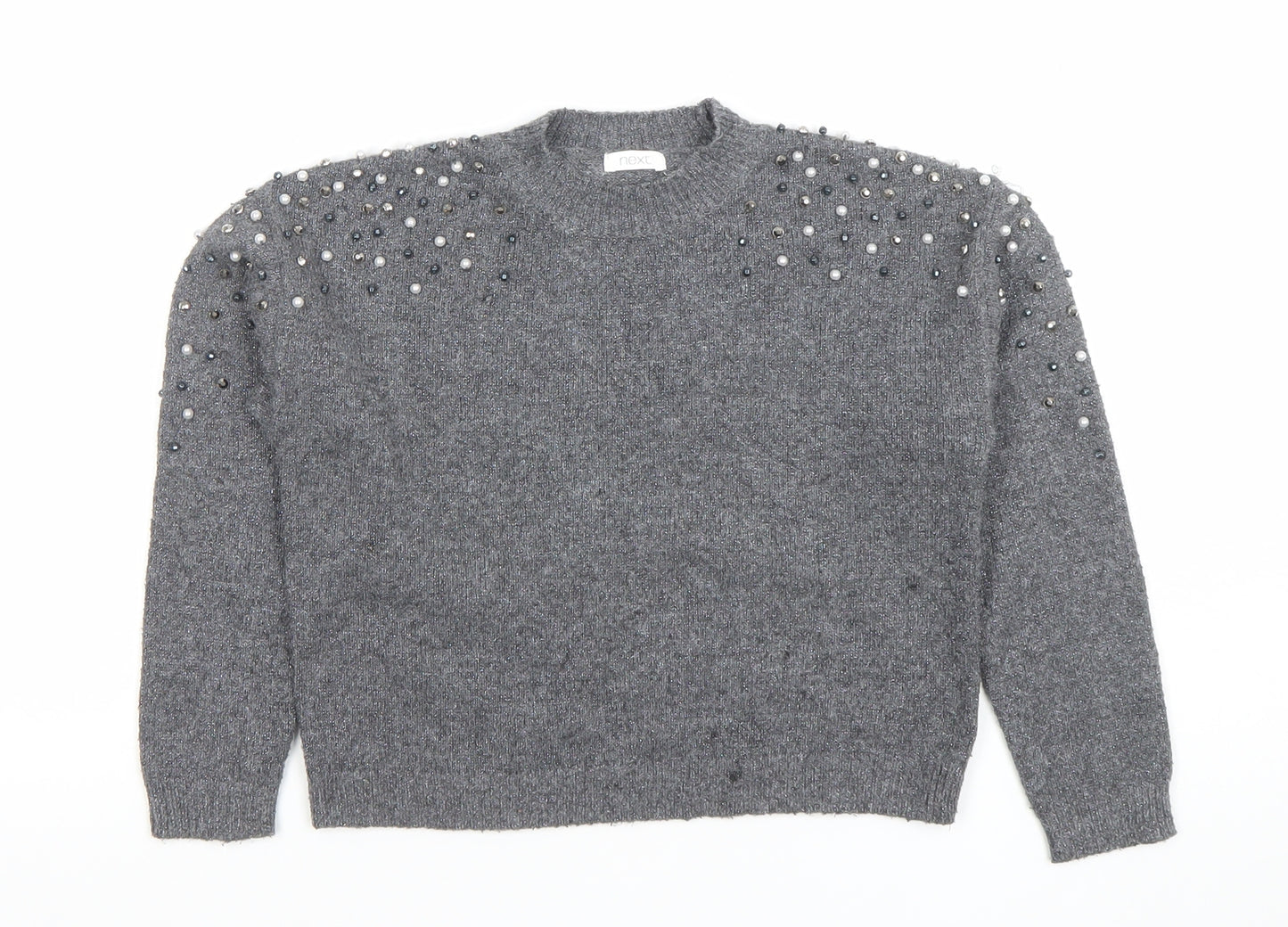 Next Girls Grey Beaded Long Sleeve Pullover Jumper Size 6 Years