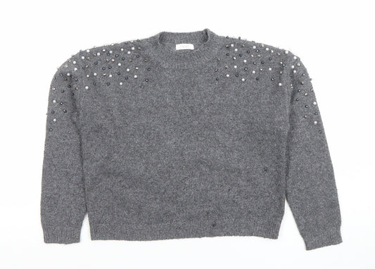 Next Girls Grey Beaded Long Sleeve Pullover Jumper Size 6 Years
