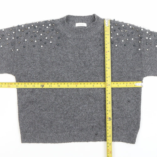 Next Girls Grey Beaded Long Sleeve Pullover Jumper Size 6 Years