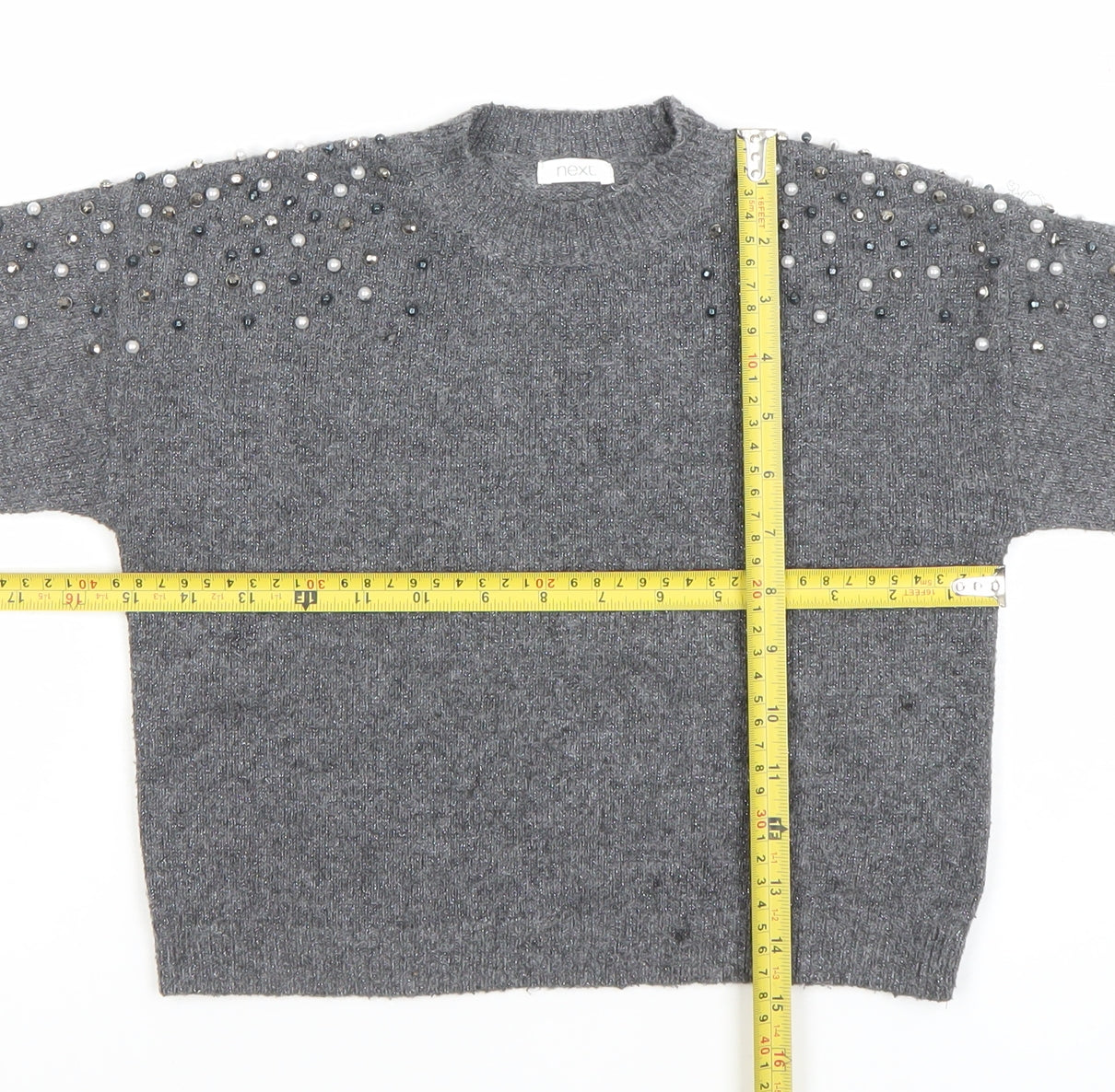 Next Girls Grey Beaded Long Sleeve Pullover Jumper Size 6 Years