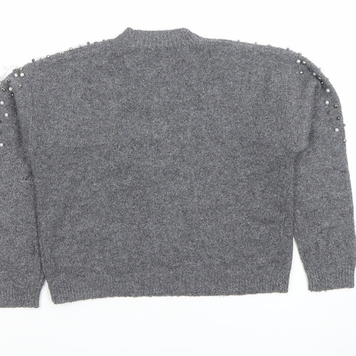 Next Girls Grey Beaded Long Sleeve Pullover Jumper Size 6 Years