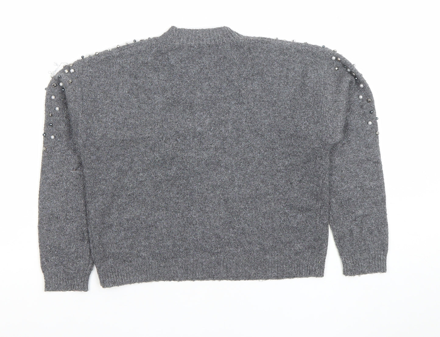 Next Girls Grey Beaded Long Sleeve Pullover Jumper Size 6 Years