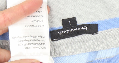 Brunella Women’s Blue Striped V-Neck Cotton Blend 3/4 Sleeve Top L