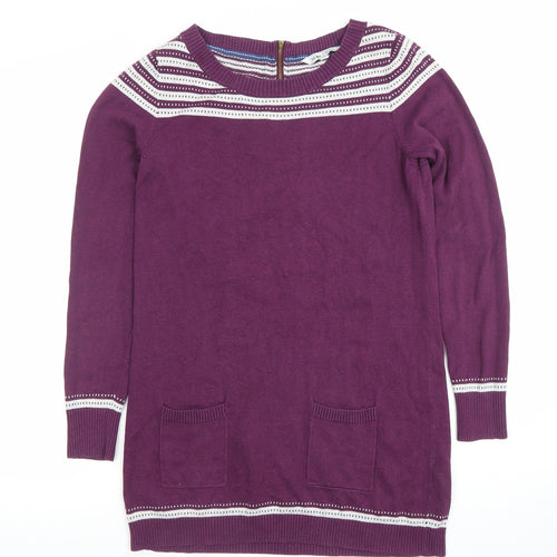 Fat Face Women’s Purple Striped Tunic Jumper Size 10 Cotton Crew Neck