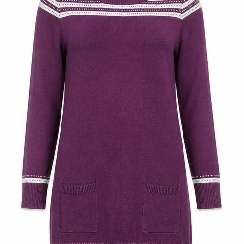 Fat Face Women’s Purple Striped Tunic Jumper Size 10 Cotton Crew Neck