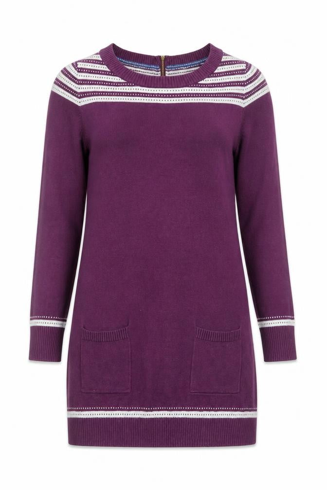 Fat Face Women’s Purple Striped Tunic Jumper Size 10 Cotton Crew Neck