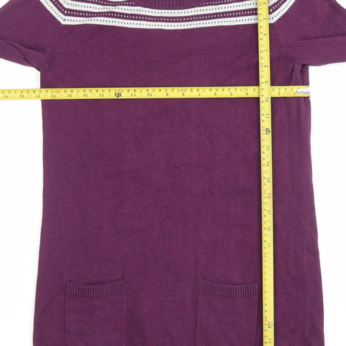 Fat Face Women’s Purple Striped Tunic Jumper Size 10 Cotton Crew Neck