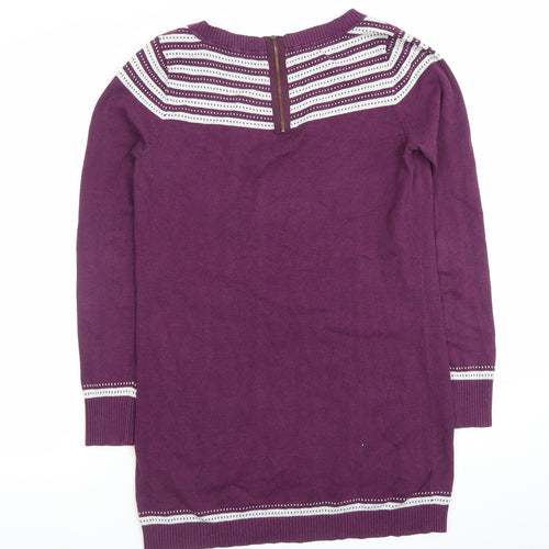 Fat Face Women’s Purple Striped Tunic Jumper Size 10 Cotton Crew Neck