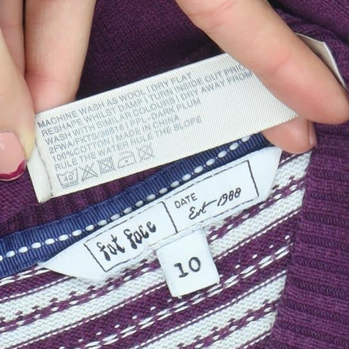 Fat Face Women’s Purple Striped Tunic Jumper Size 10 Cotton Crew Neck