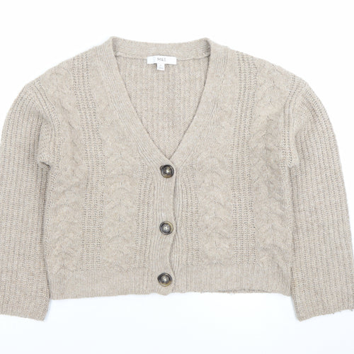 Marks and Spencer Women Beige Cable-Knit Cardigan XS Wool Blend