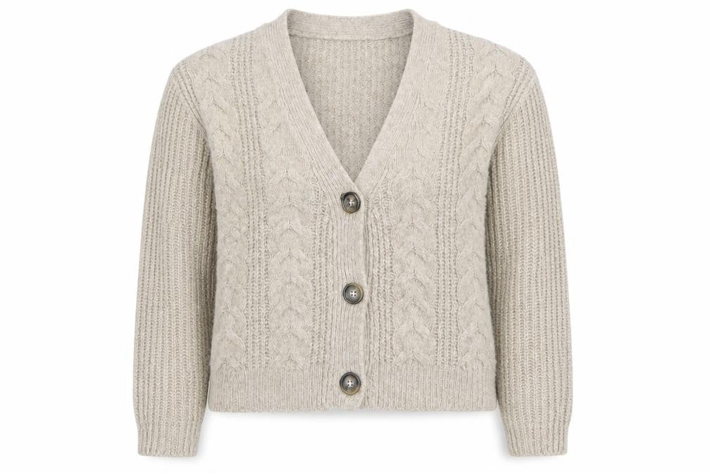 Marks and Spencer Women Beige Cable-Knit Cardigan XS Wool Blend