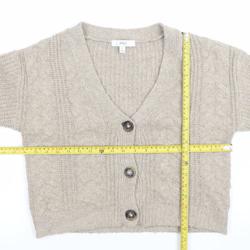 Marks and Spencer Women Beige Cable-Knit Cardigan XS Wool Blend