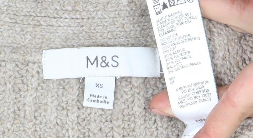Marks and Spencer Women Beige Cable-Knit Cardigan XS Wool Blend