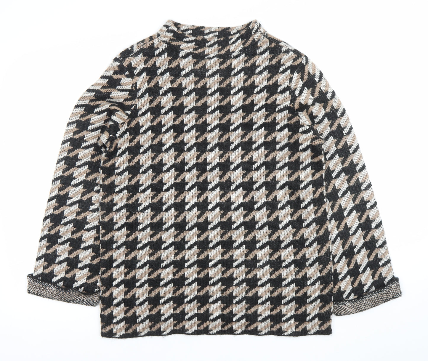 BPC Selection Women Black Beige Knit Jumper Size M Houndstooth Pattern