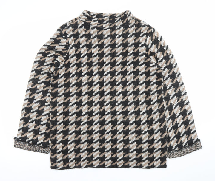 BPC Selection Women Black Beige Knit Jumper Size M Houndstooth Pattern