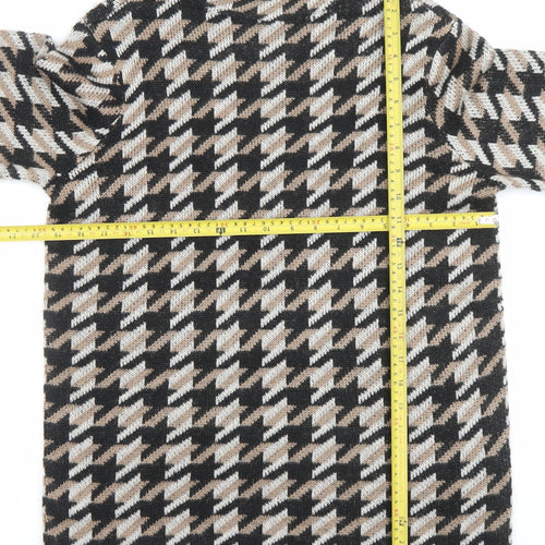 BPC Selection Women Black Beige Knit Jumper Size M Houndstooth Pattern