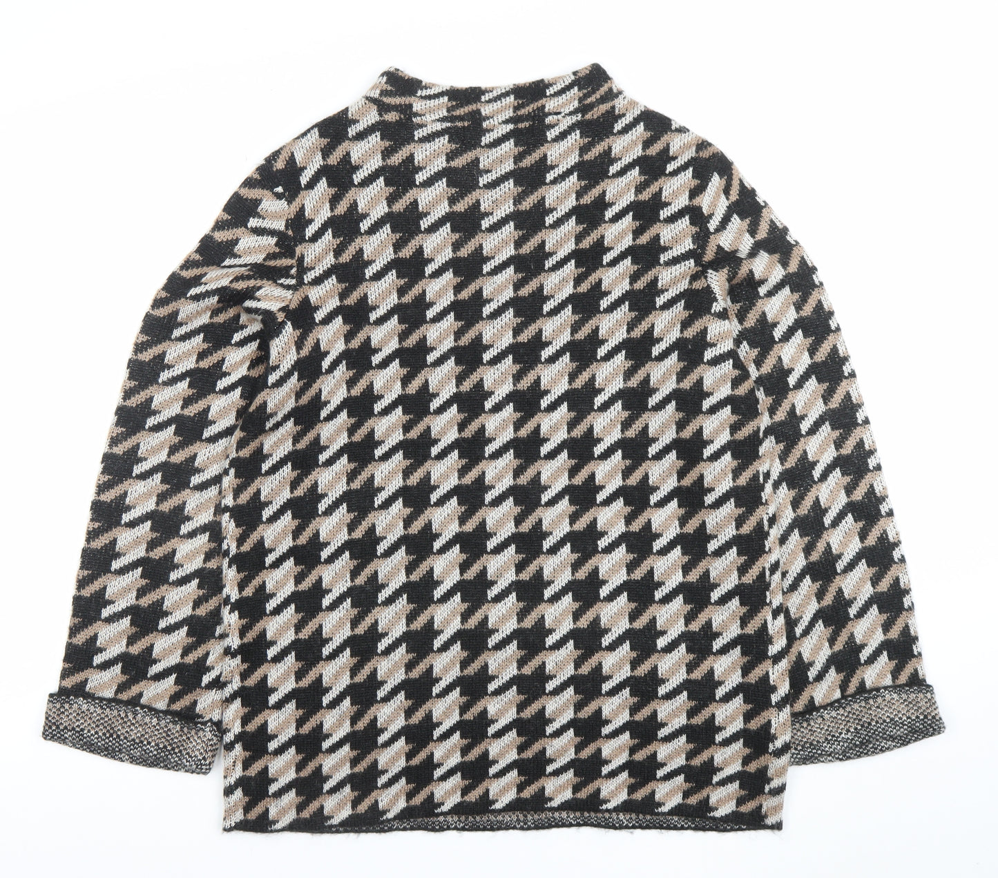 BPC Selection Women Black Beige Knit Jumper Size M Houndstooth Pattern