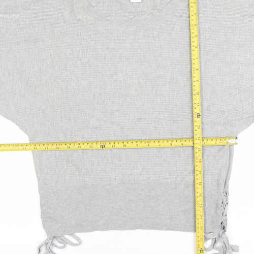 GAP Women’s Grey Cropped Knit Blouse S Short Sleeve Tie Detail
