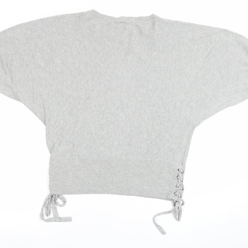 GAP Women’s Grey Cropped Knit Blouse S Short Sleeve Tie Detail