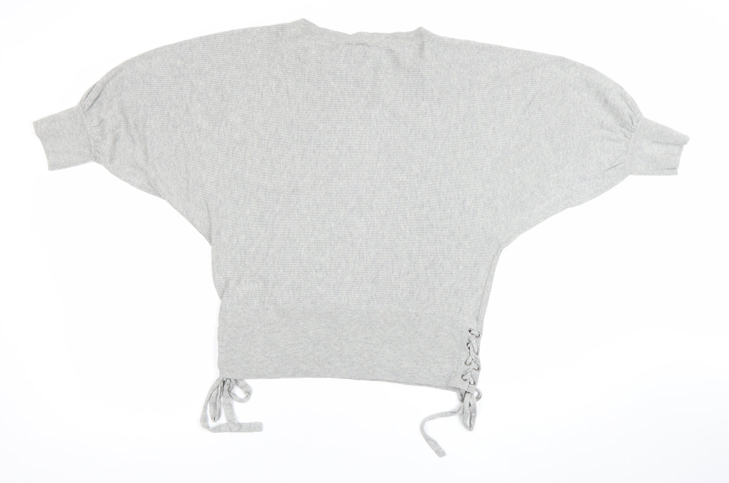 GAP Women’s Grey Cropped Knit Blouse S Short Sleeve Tie Detail