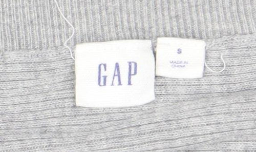 GAP Women’s Grey Cropped Knit Blouse S Short Sleeve Tie Detail