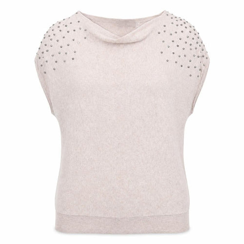 Mint Velvet Women’s Beige Studded Sleeveless Cowl Neck Knit Jumper Size S