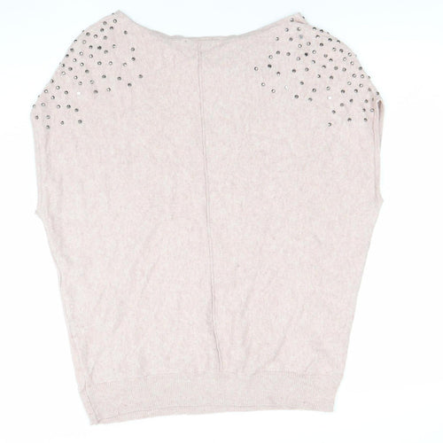 Mint Velvet Women’s Beige Studded Sleeveless Cowl Neck Knit Jumper Size S