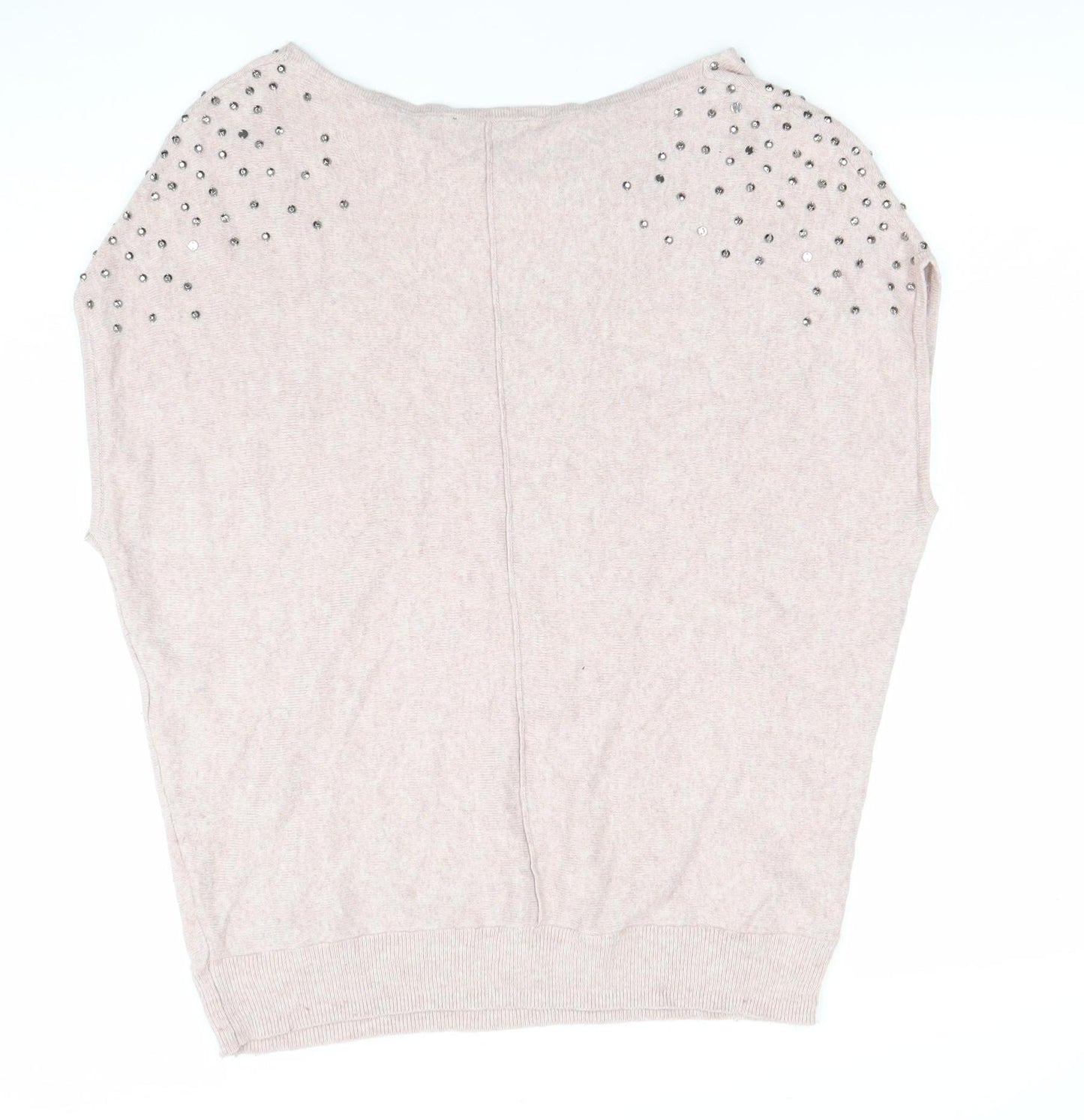 Mint Velvet Women’s Beige Studded Sleeveless Cowl Neck Knit Jumper Size S