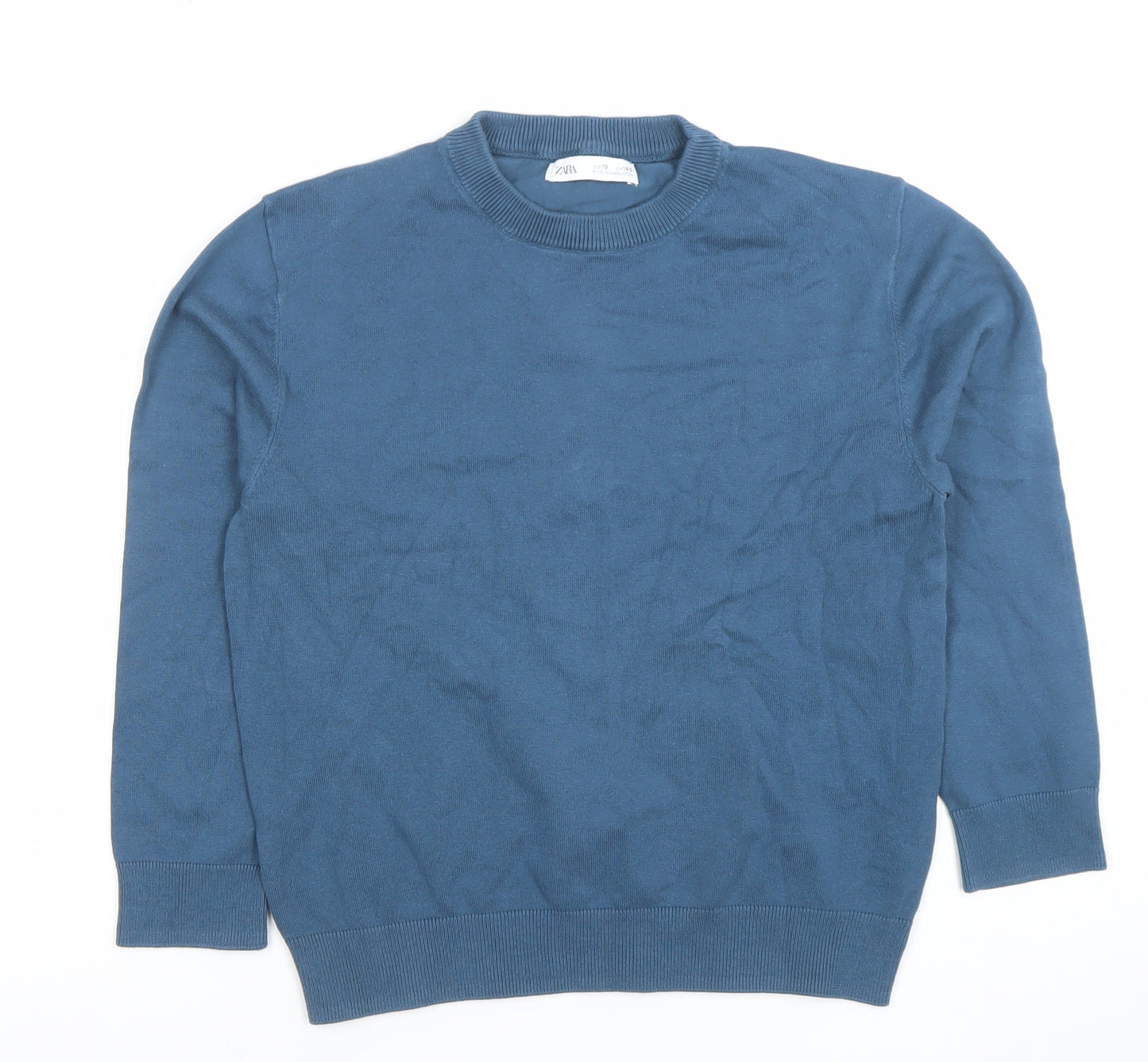 Zara Boys Blue Cotton Crew Neck Pullover Jumper Size 10 Years