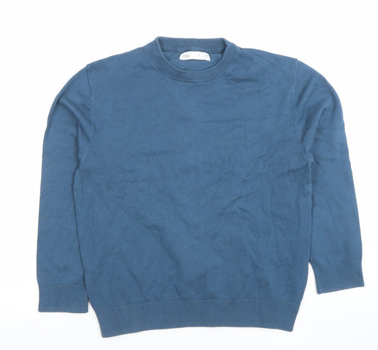 Zara Boys Blue Cotton Crew Neck Pullover Jumper Size 10 Years