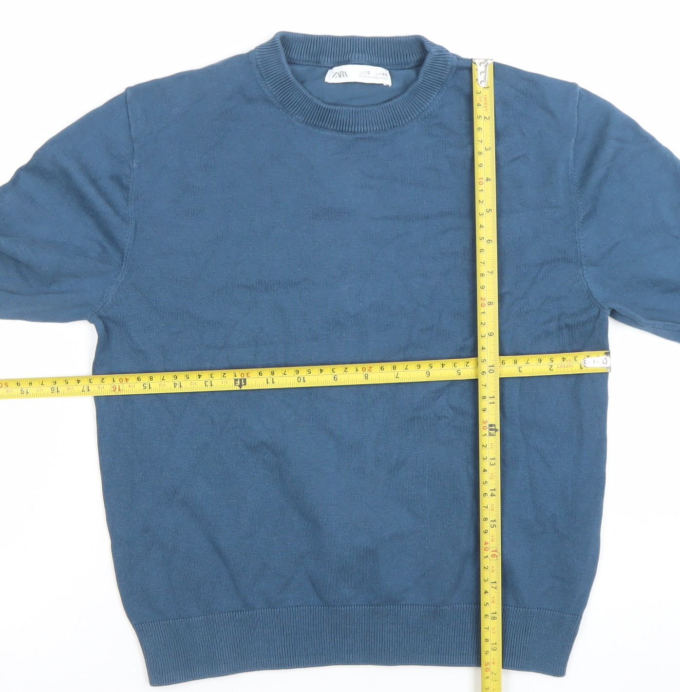 Zara Boys Blue Cotton Crew Neck Pullover Jumper Size 10 Years