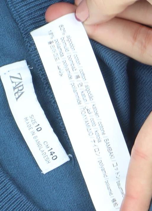 Zara Boys Blue Cotton Crew Neck Pullover Jumper Size 10 Years