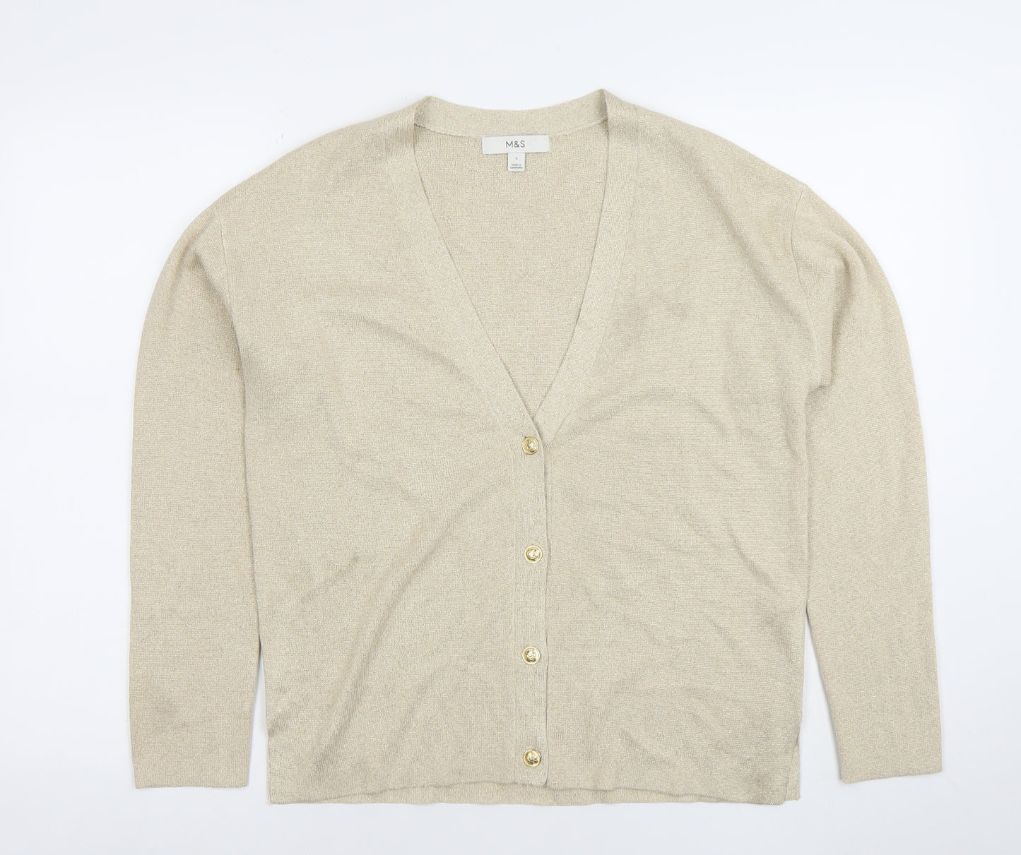 Marks and Spencer Womens Beige V-Neck Button Cardigan Size S