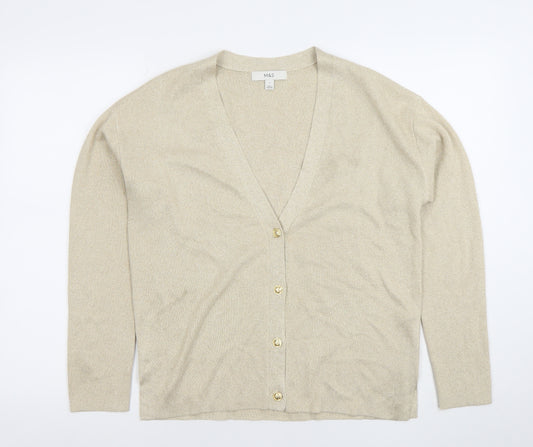 Marks and Spencer Womens Beige V-Neck Button Cardigan Size S