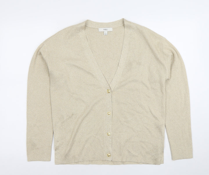 Marks and Spencer Womens Beige V-Neck Button Cardigan Size S