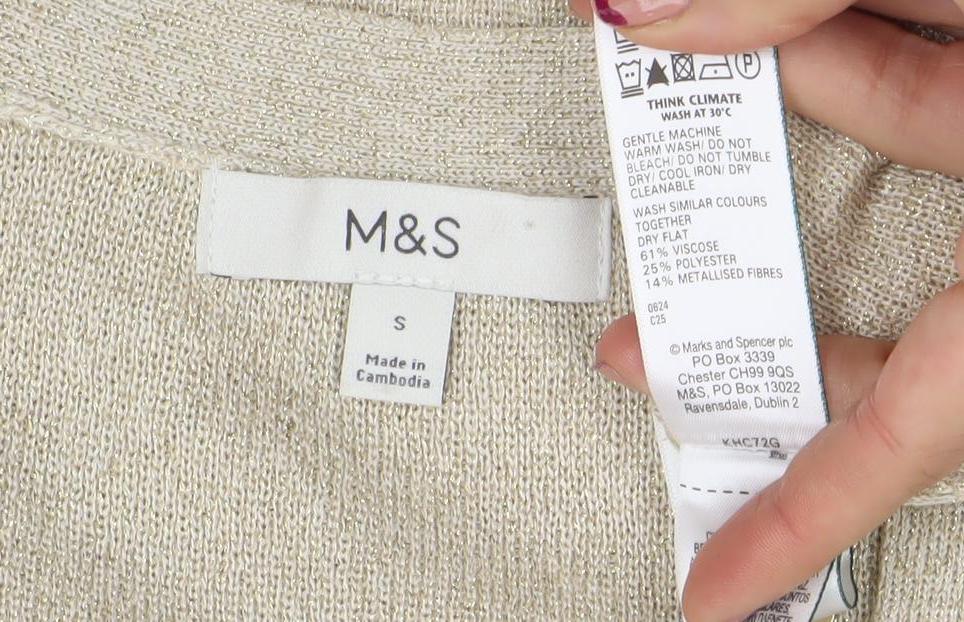 Marks and Spencer Womens Beige V-Neck Button Cardigan Size S