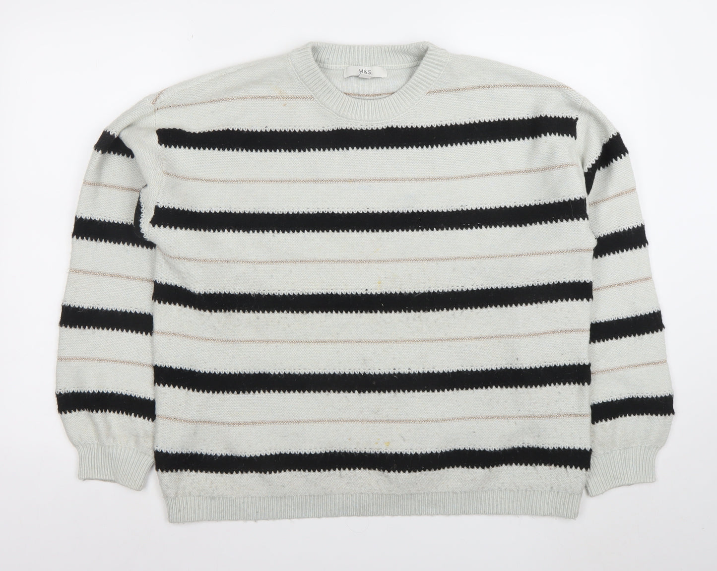 Marks and Spencer Womens Grey Striped Knit Jumper L