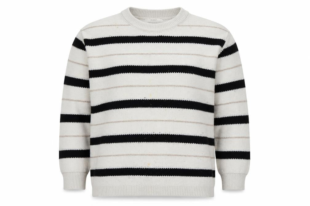 Front view of Marks & Spencer women’s grey striped knit jumper l