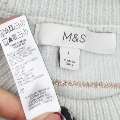 Marks and Spencer Womens Grey Striped Knit Jumper L