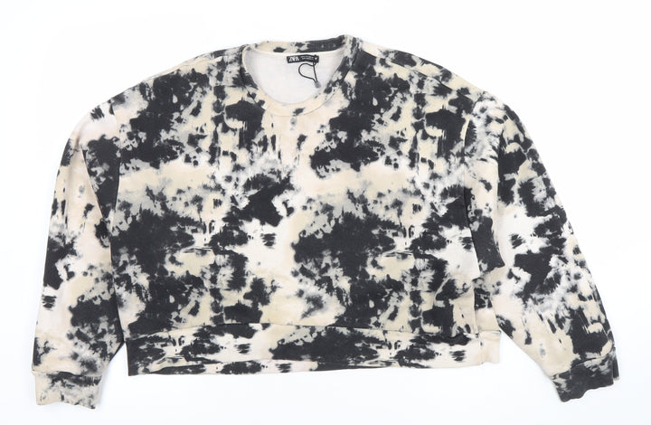 Zara Women's Beige & Black Tie-Dye Pullover Sweatshirt Size 12 L