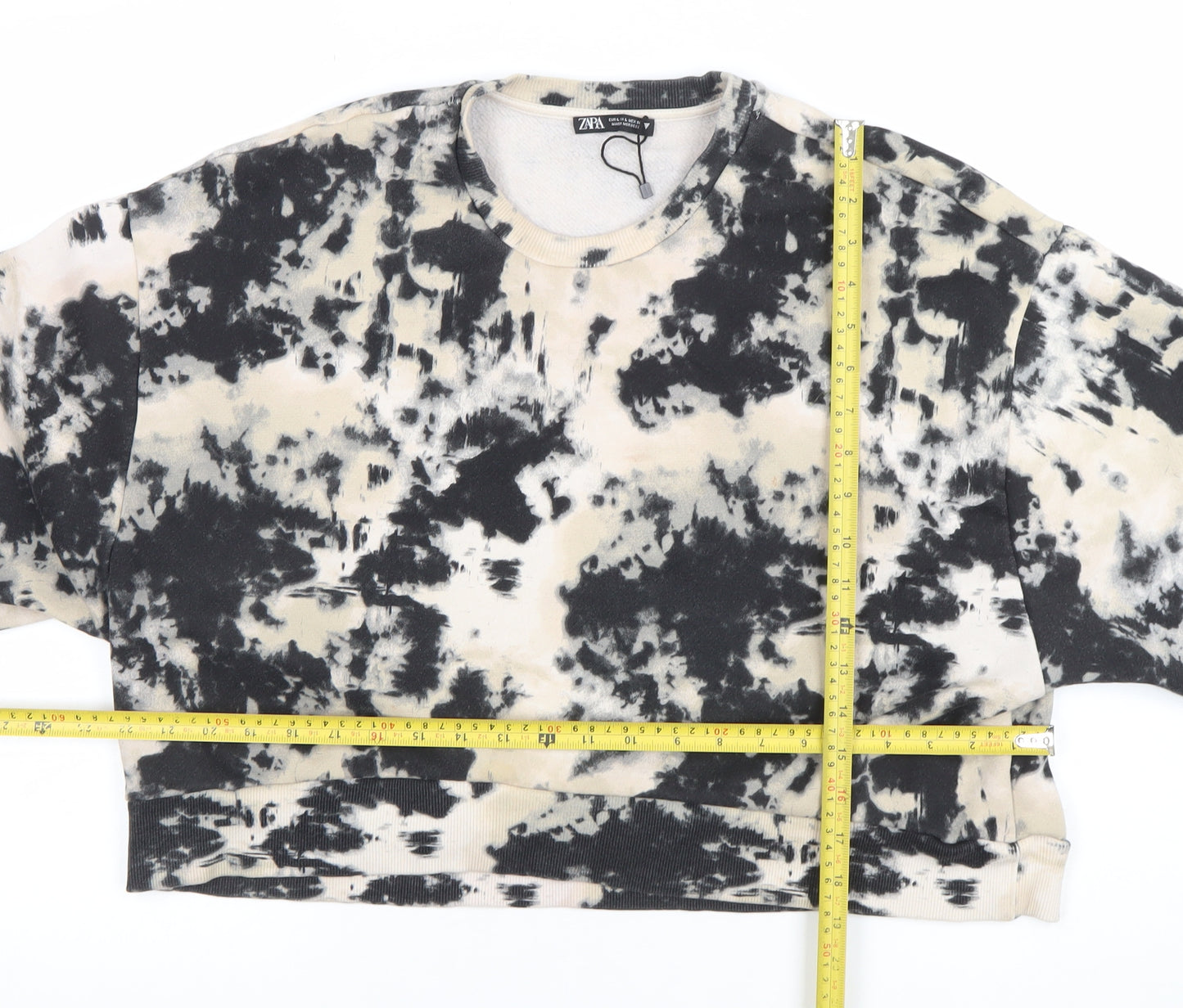 Zara Women's Beige & Black Tie-Dye Pullover Sweatshirt Size 12 L