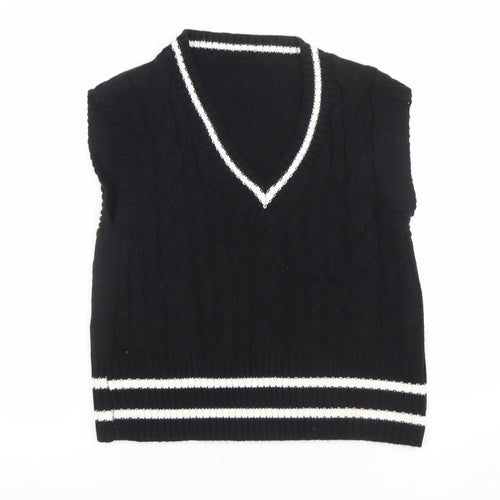 SHEIN Women's Black V-Neck Cable Knit Sleeveless Vest Jumper XS