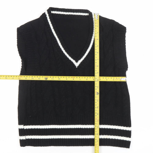 SHEIN Women's Black V-Neck Cable Knit Sleeveless Vest Jumper XS