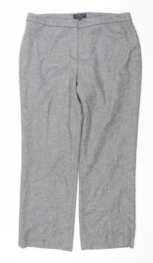 Viyella Petites Grey Herringbone Wool Blend Women's Trousers Size 14