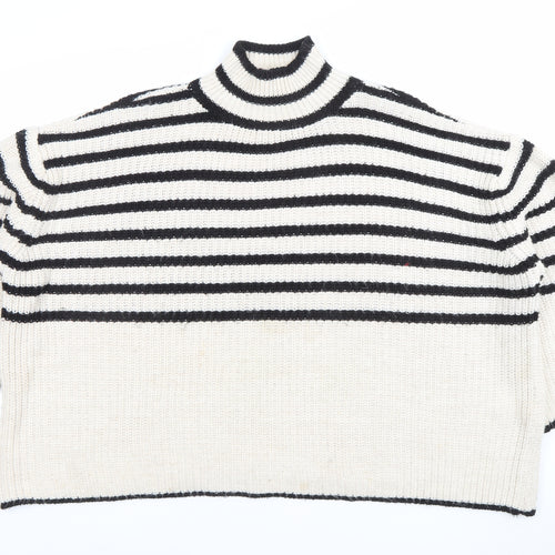 Bili Women Ivory Black Striped High Neck Chunky Knit Jumper One Size