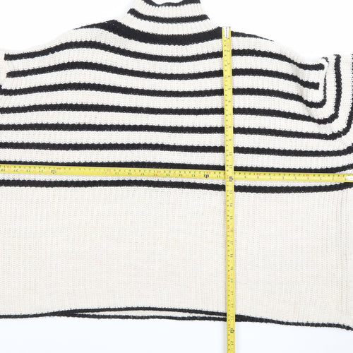 Bili Women Ivory Black Striped High Neck Chunky Knit Jumper One Size