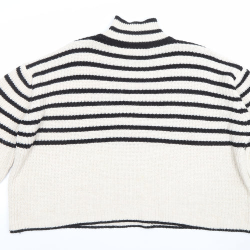 Bili Women Ivory Black Striped High Neck Chunky Knit Jumper One Size