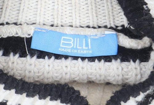 Bili Women Ivory Black Striped High Neck Chunky Knit Jumper One Size